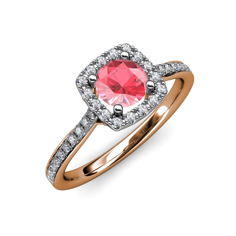 Anne Desire Pink Tourmaline and Diamond Two Tone Halo Engagement Ring  
