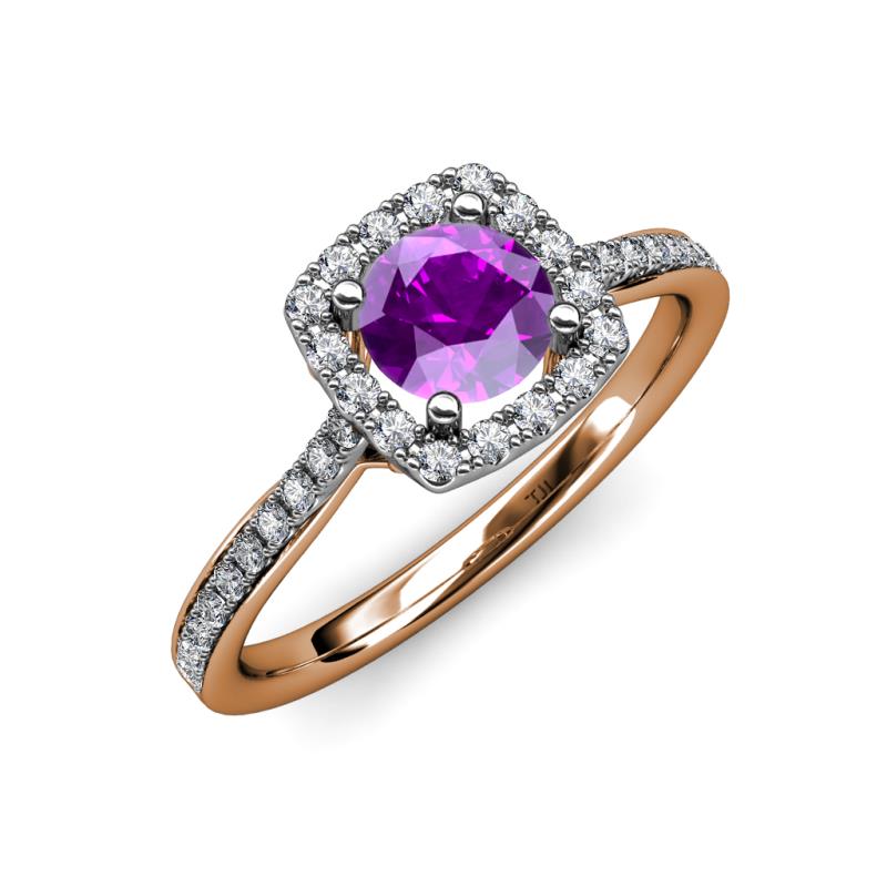 Anne Desire Amethyst and Diamond Halo Engagement Ring  