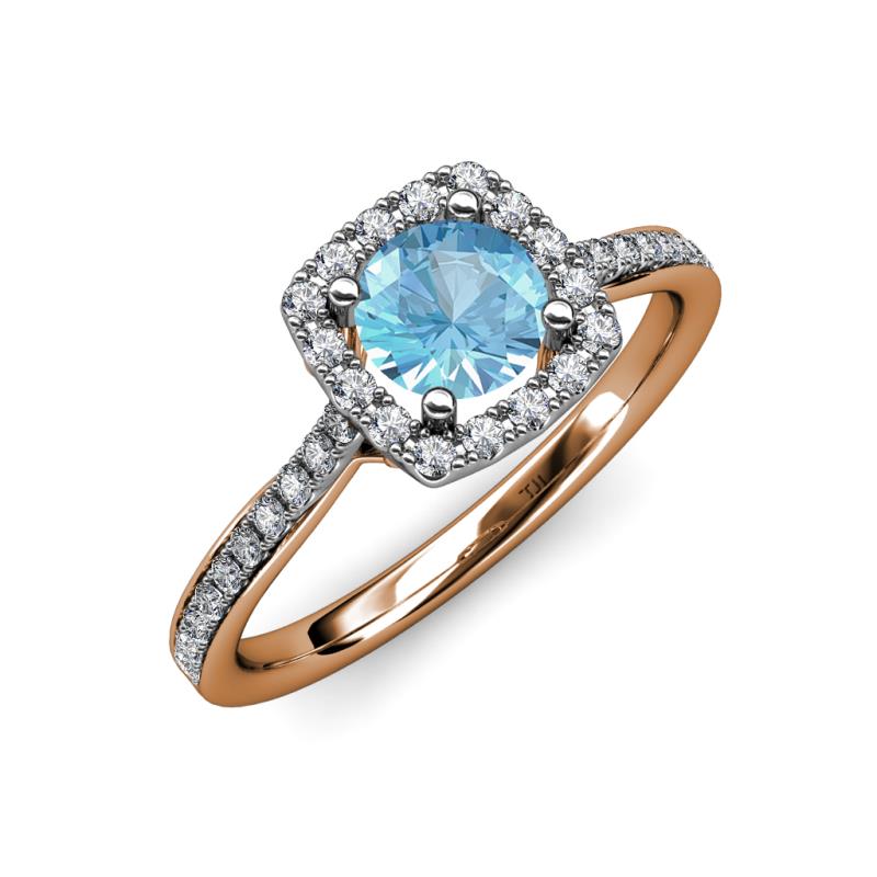 Anne Desire Blue Topaz and Diamond Two Tone Halo Engagement Ring  