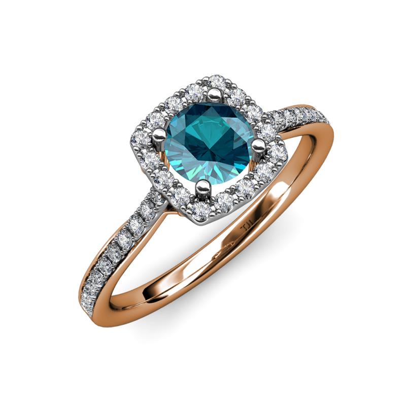 Anne Desire London Blue Topaz and Diamond Halo Engagement Ring  