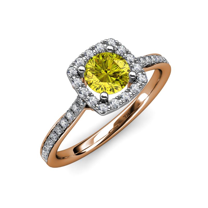 Anne Desire Yellow and White Diamond Two Tone Halo Engagement Ring  