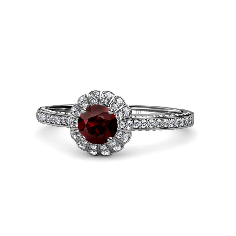 Jolie Signature Red Garnet and Diamond Floral Halo Engagement Ring 