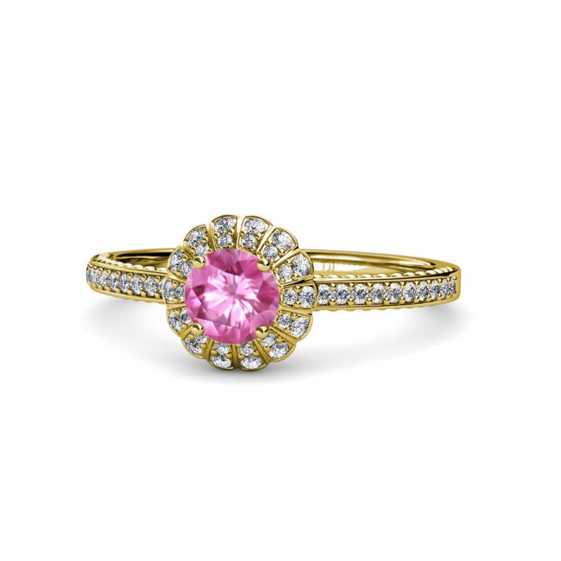 Jolie Signature Lab Created Pink Sapphire and Diamond Floral Halo Engagement Ring 