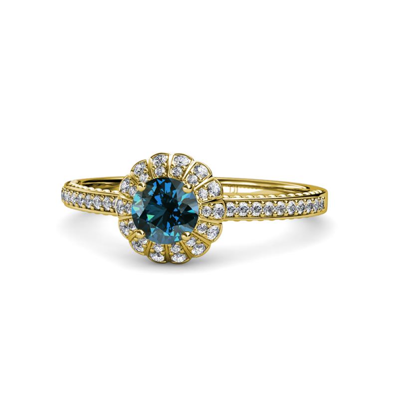 Jolie Signature Blue and White Diamond Floral Halo Engagement Ring 