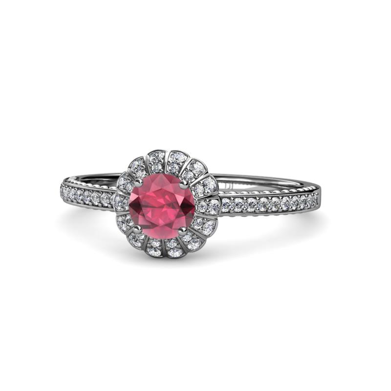 Jolie Signature Rhodolite Garnet and Diamond Floral Halo Engagement Ring 
