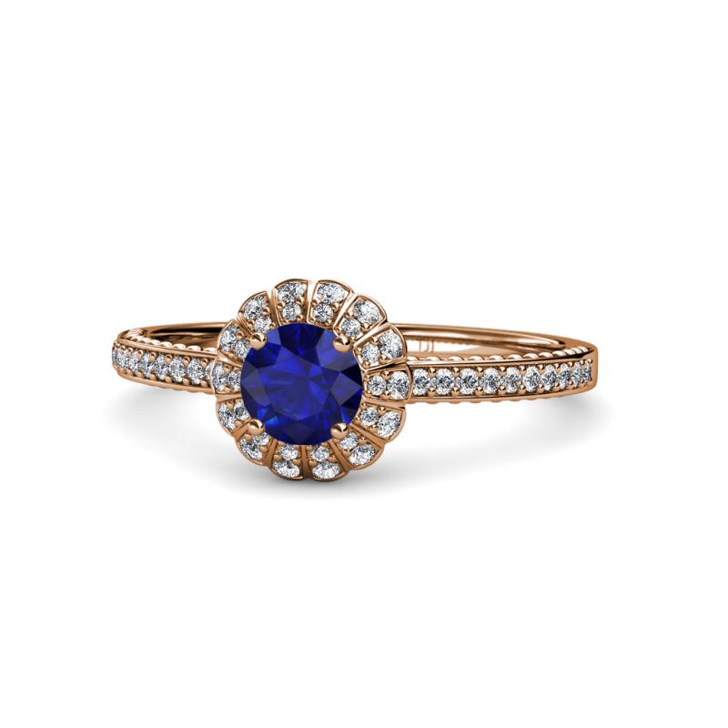 Jolie Signature Blue Sapphire and Diamond Floral Halo Engagement Ring 