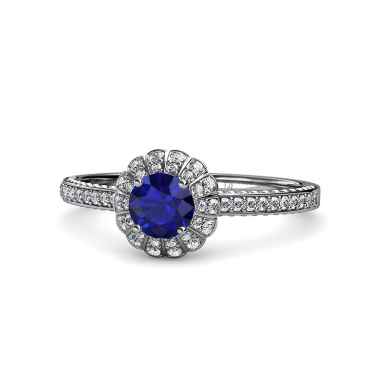 Jolie Signature Blue Sapphire and Diamond Floral Halo Engagement Ring 