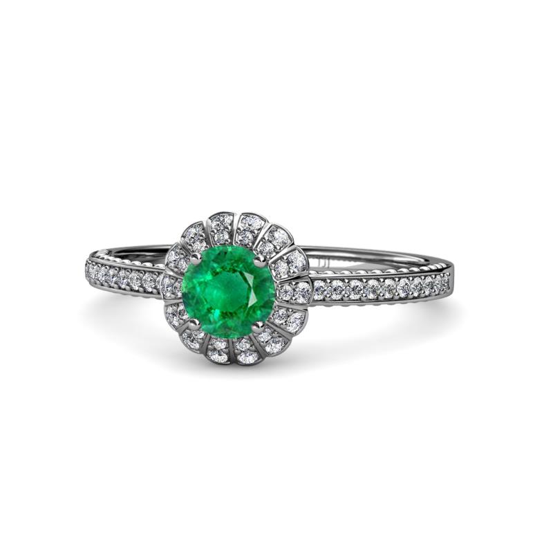 Jolie Signature Emerald and Diamond Floral Halo Engagement Ring 