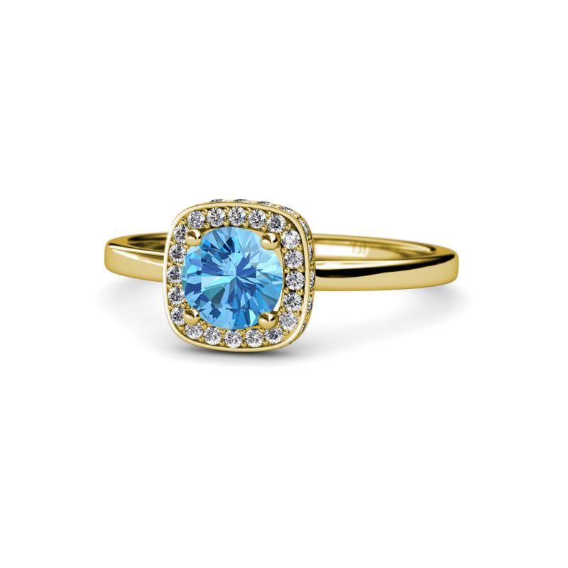 Alaina Signature Blue Topaz and Diamond Halo Engagement Ring 