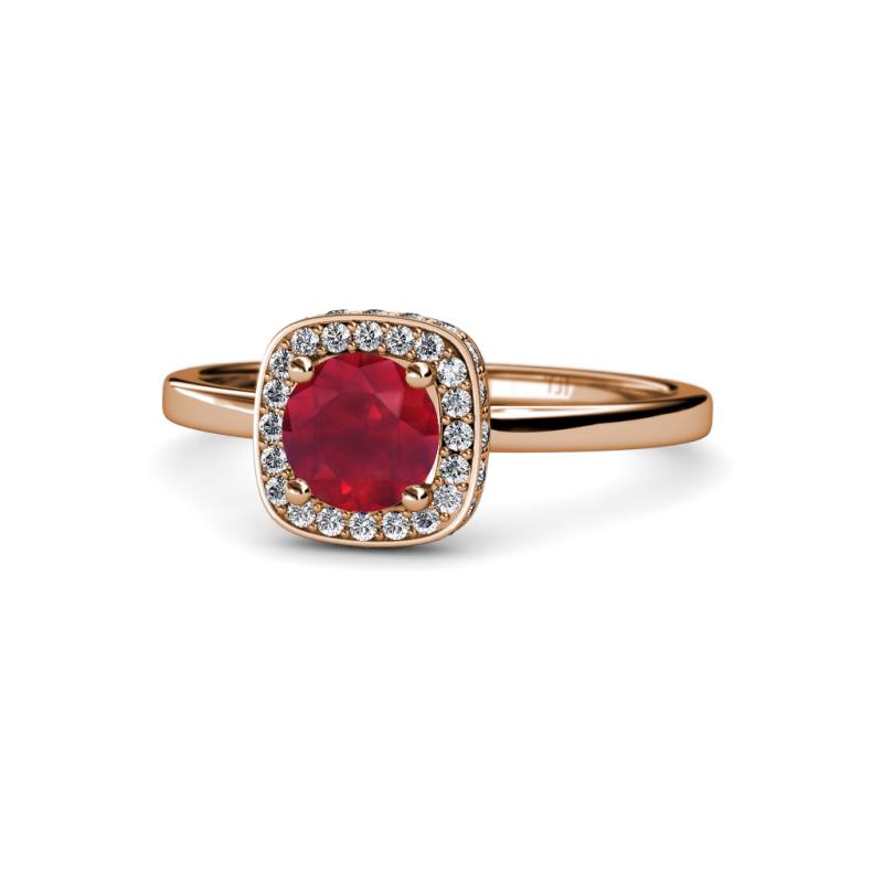 Alaina Signature Ruby and Diamond Halo Engagement Ring 