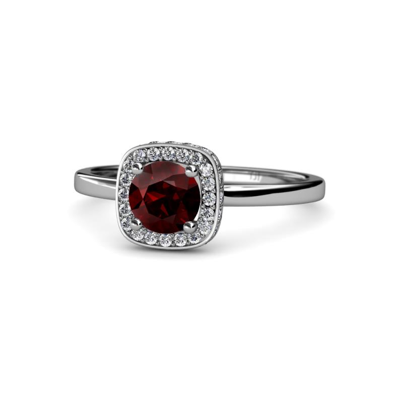 Alaina Signature Red Garnet and Diamond Halo Engagement Ring 