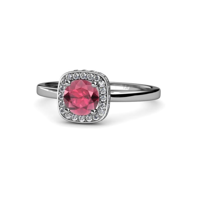 Alaina Signature Rhodolite Garnet and Diamond Halo Engagement Ring 