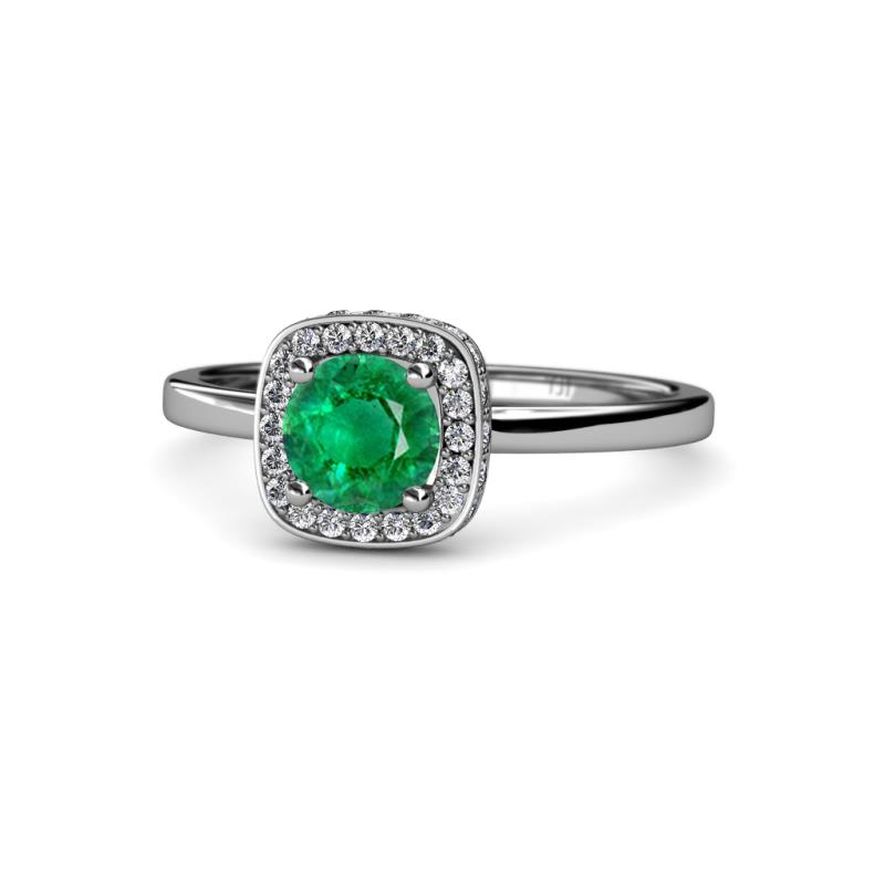 Alaina Signature Emerald and Diamond Halo Engagement Ring 