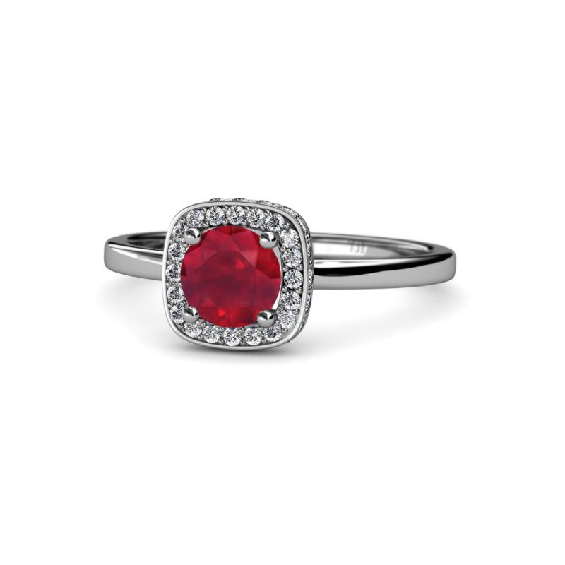Alaina Signature Ruby and Diamond Halo Engagement Ring 