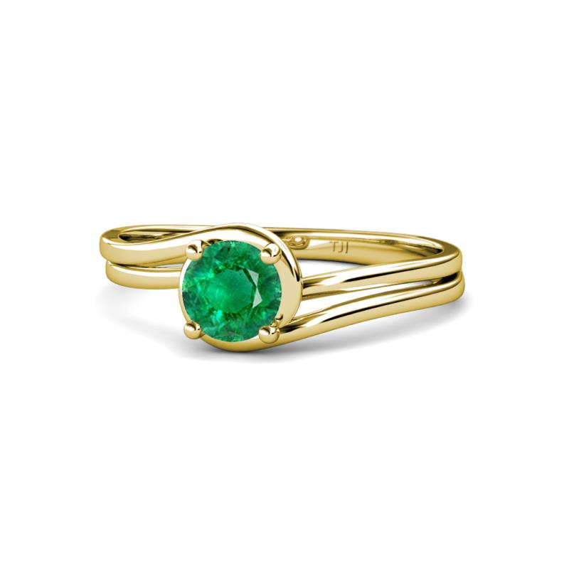 Elena Signature 5.50 mm Round Emerald Bypass Solitaire Engagement Ring 