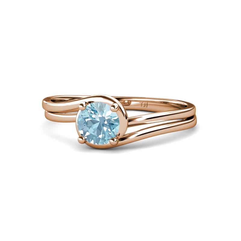 Elena Signature 5.50 mm Round Aquamarine Bypass Solitaire Engagement Ring 
