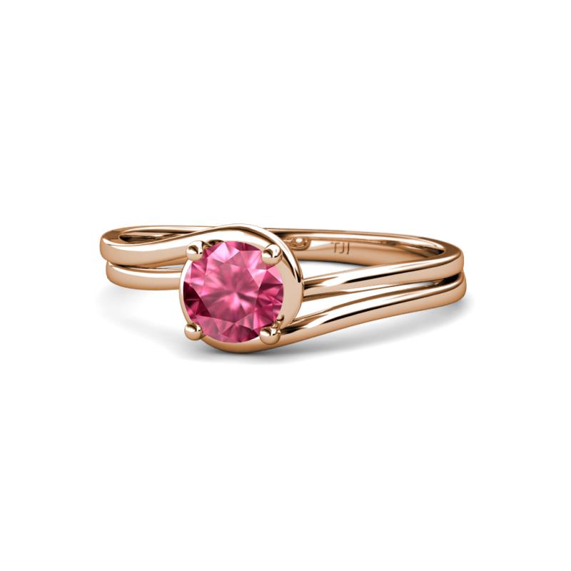 Elena Signature 5.50 mm Round Pink Tourmaline Bypass Solitaire Engagement Ring 
