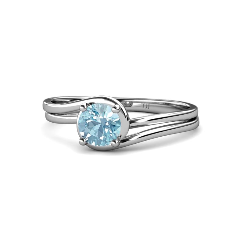 Elena Signature 5.50 mm Round Aquamarine Bypass Solitaire Engagement Ring 