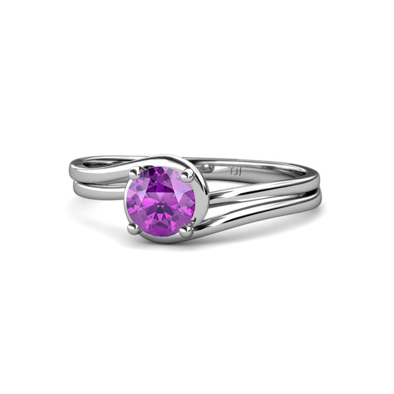 Elena Signature 5.50 mm Round Amethyst Bypass Solitaire Engagement Ring 