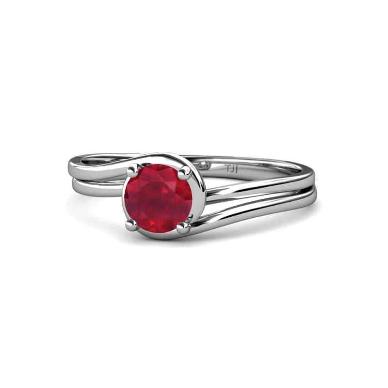 Elena Signature 5.50 mm Round Ruby Bypass Solitaire Engagement Ring 