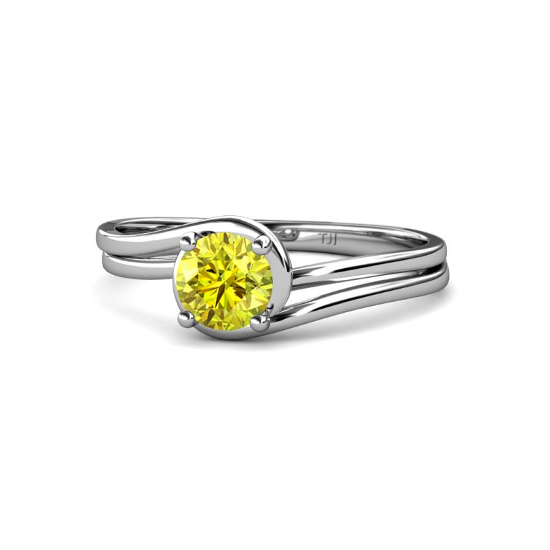 Elena Signature 5.50 mm Round Yellow Diamond Bypass Solitaire Engagement Ring 