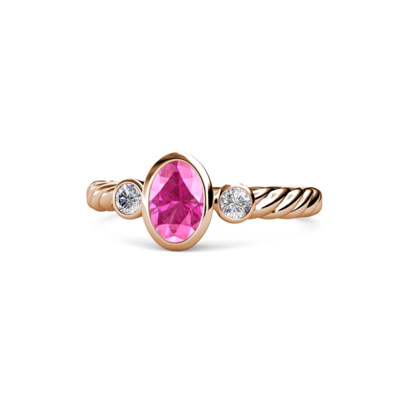 Carolyn Oval Cut Pink Sapphire and Diamond Three Stone Engagement Ring 