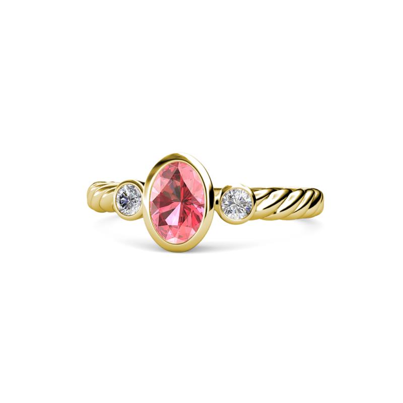 Carolyn Oval Cut Pink Tourmaline and Diamond Three Stone Engagement Ring 
