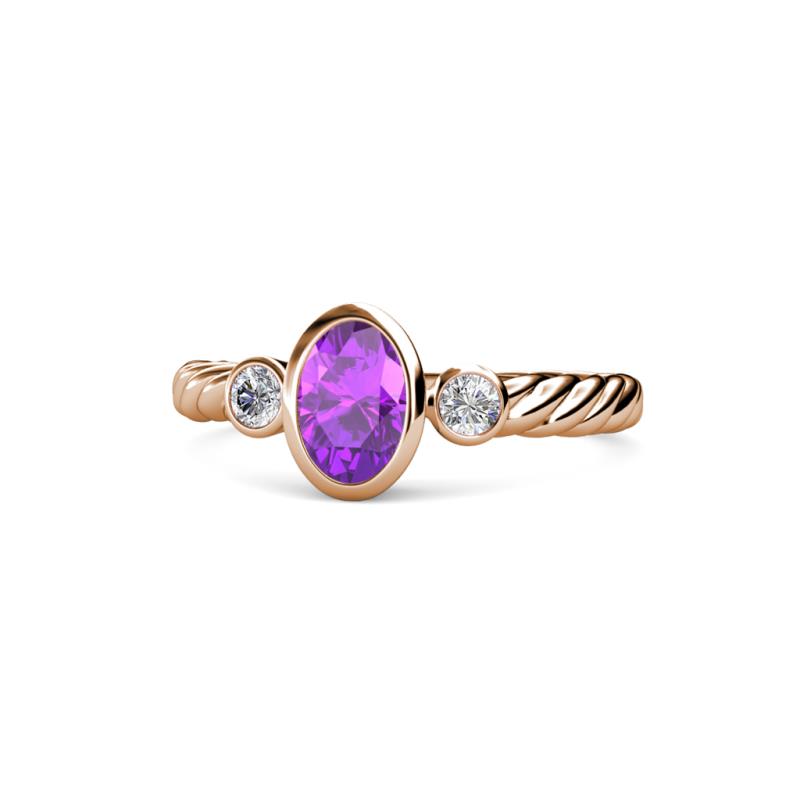 Carolyn Oval Cut Amethyst and Diamond Three Stone Engagement Ring 