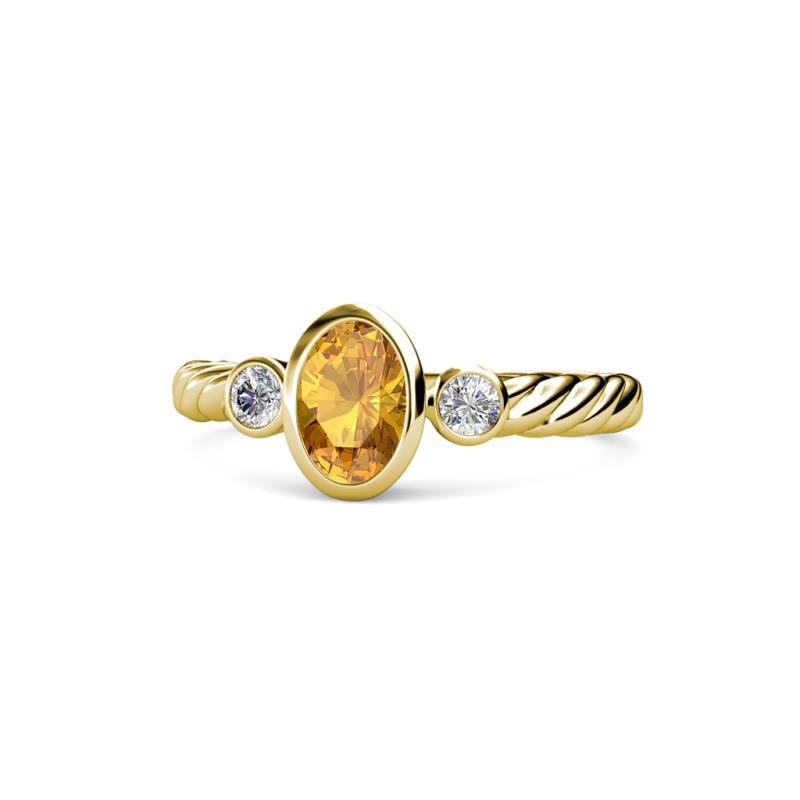 Carolyn Oval Cut Citrine and Diamond Three Stone Engagement Ring 