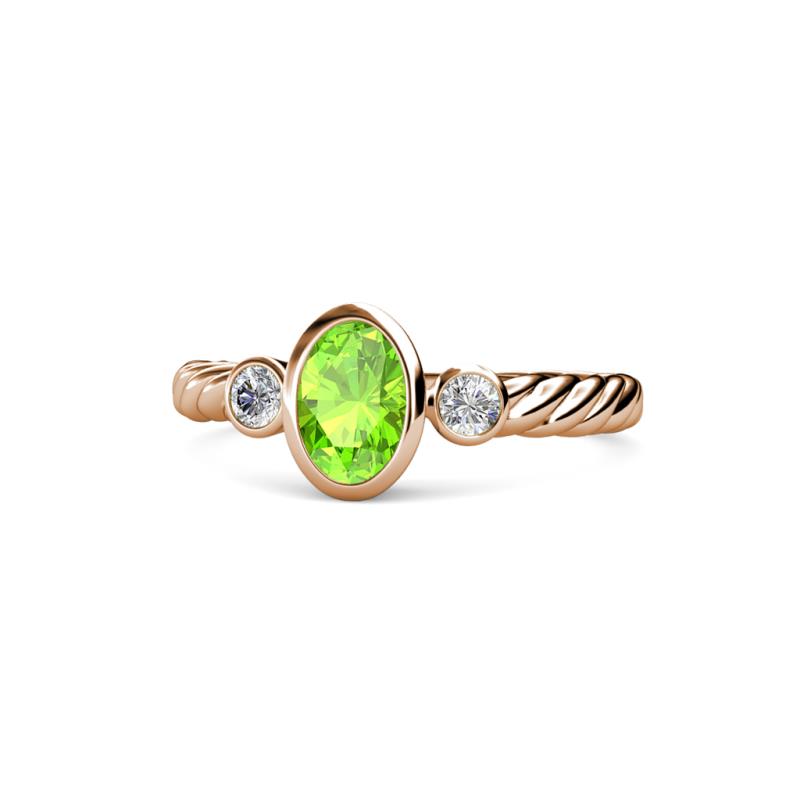 Carolyn Oval Cut Peridot and Diamond Three Stone Engagement Ring 