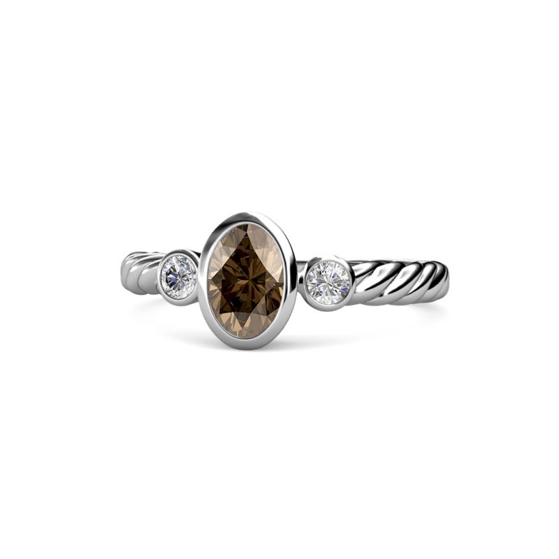 Carolyn Oval Cut Smoky Quartz and Diamond Three Stone Engagement Ring 