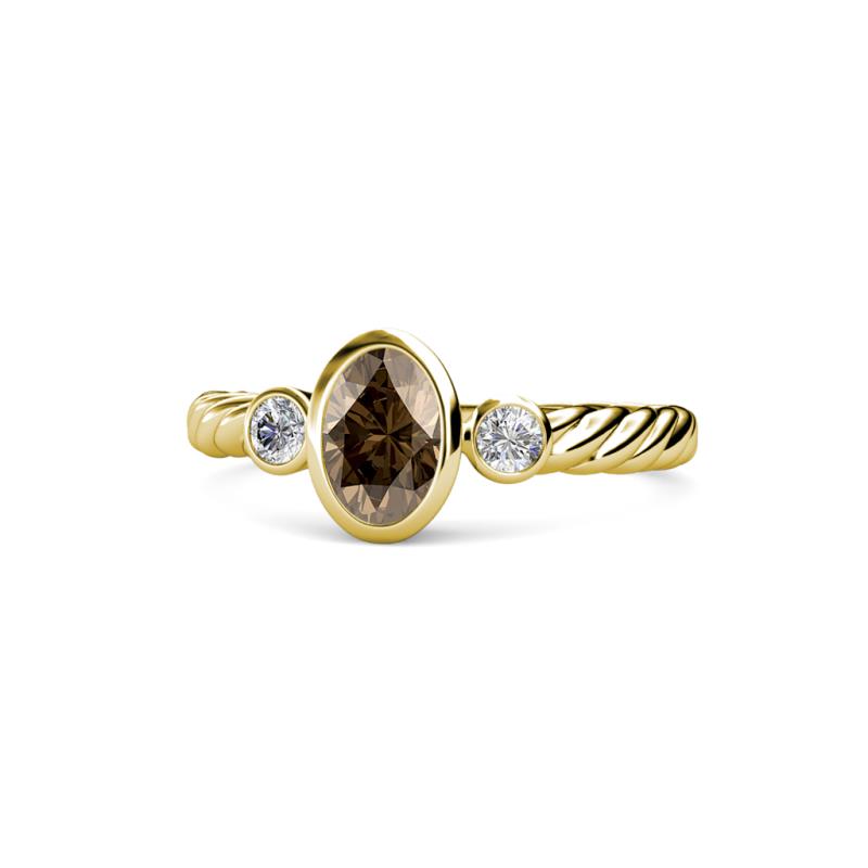 Carolyn Oval Cut Smoky Quartz and Diamond Three Stone Engagement Ring 