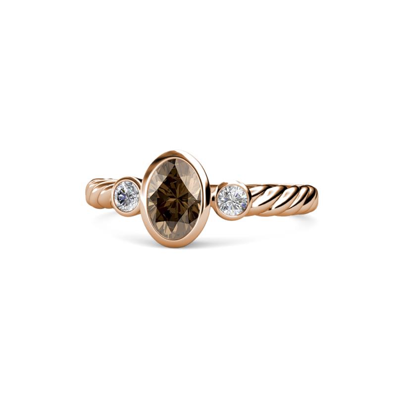 Carolyn Oval Cut Smoky Quartz and Diamond Three Stone Engagement Ring 
