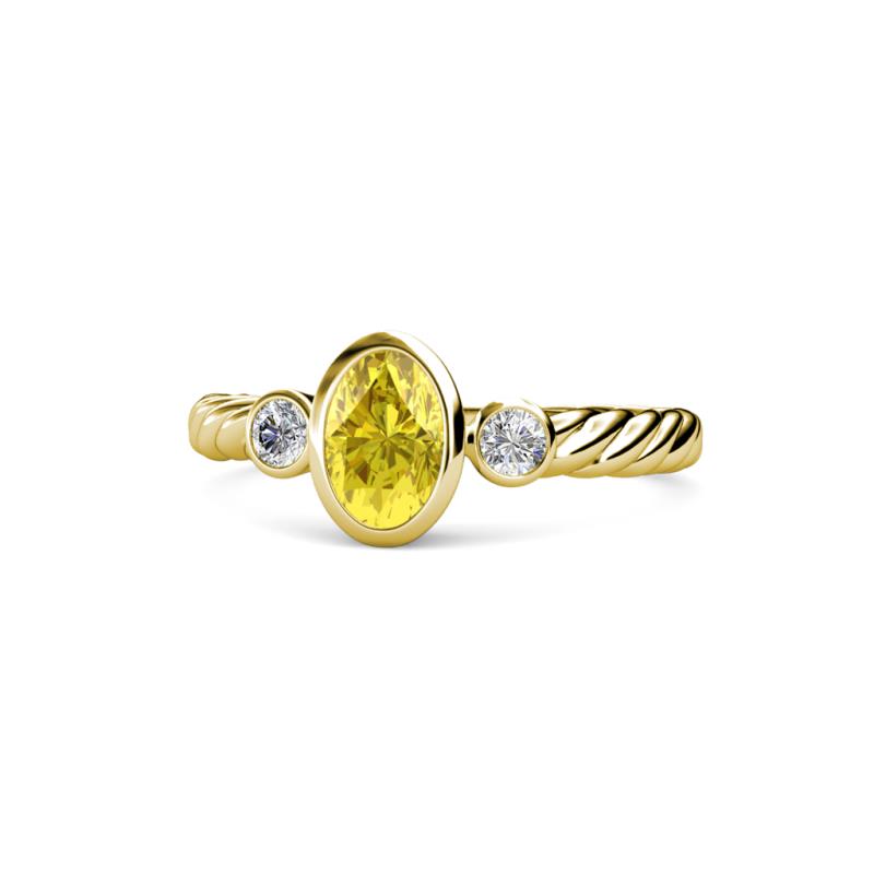 Carolyn Oval Cut Yellow Sapphire and Diamond Three Stone Engagement Ring 