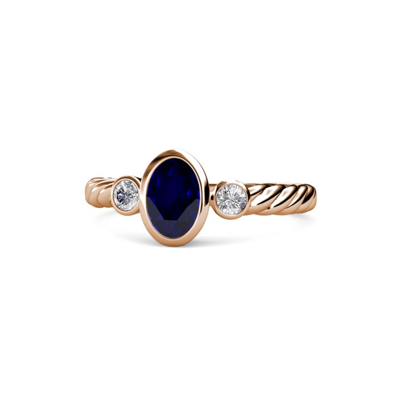 Carolyn Oval Cut Blue Sapphire and Diamond Three Stone Engagement Ring 