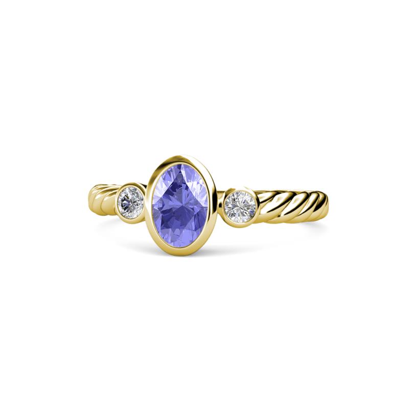 Carolyn Oval Cut Tanzanite and Diamond Three Stone Engagement Ring 