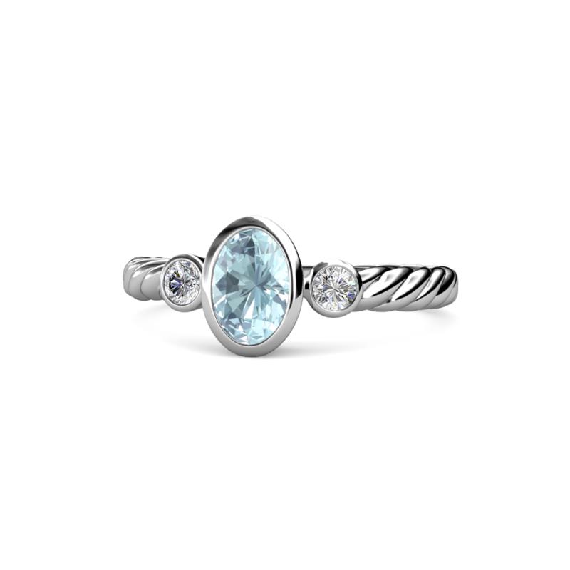 Carolyn Oval Cut Aquamarine and Diamond Three Stone Engagement Ring 