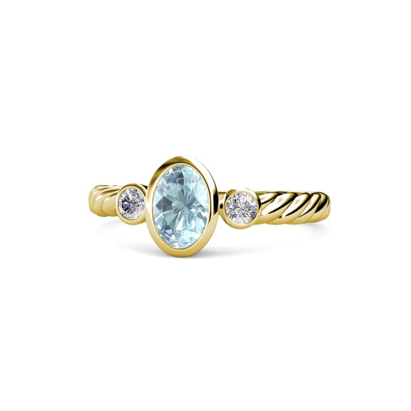 Carolyn Oval Cut Aquamarine and Diamond Three Stone Engagement Ring 