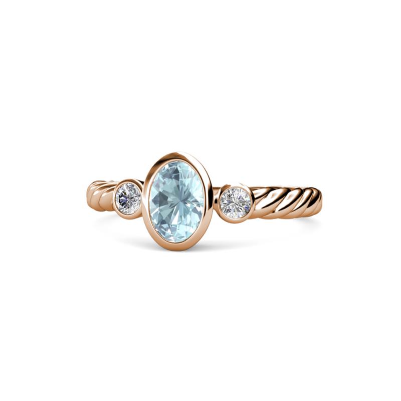 Carolyn Oval Cut Aquamarine and Diamond Three Stone Engagement Ring 