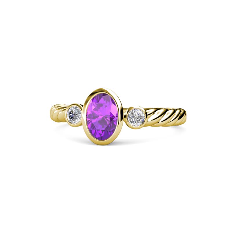 Carolyn Oval Cut Amethyst and Diamond Three Stone Engagement Ring 