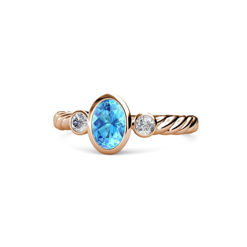 Carolyn Oval Cut Blue Topaz and Diamond Three Stone Engagement Ring 