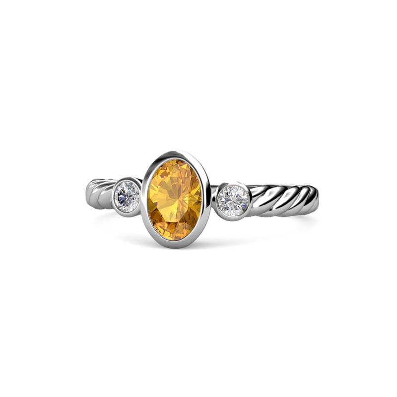 Carolyn Oval Cut Citrine and Diamond Three Stone Engagement Ring 