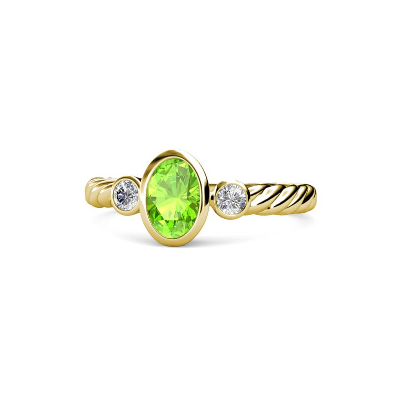Carolyn Oval Cut Peridot and Diamond Three Stone Engagement Ring 