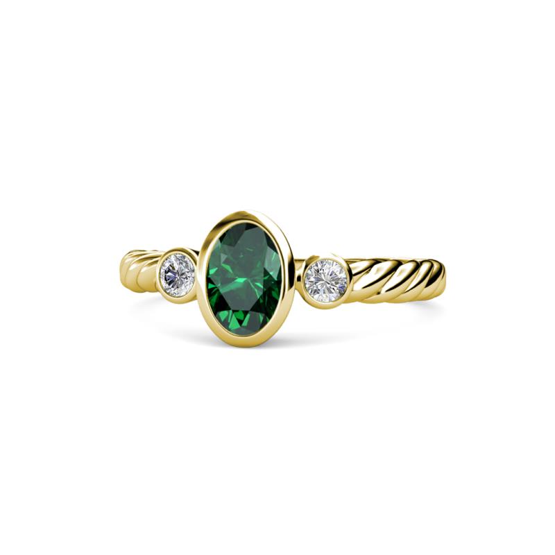 Carolyn Oval Cut Emerald and Diamond Three Stone Engagement Ring 