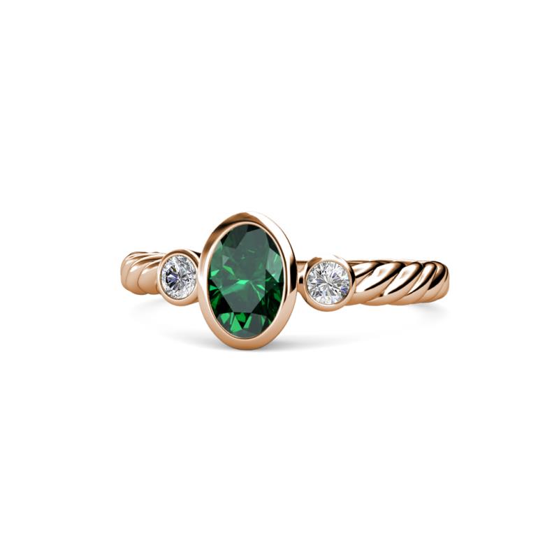 Carolyn Oval Cut Emerald and Diamond Three Stone Engagement Ring 