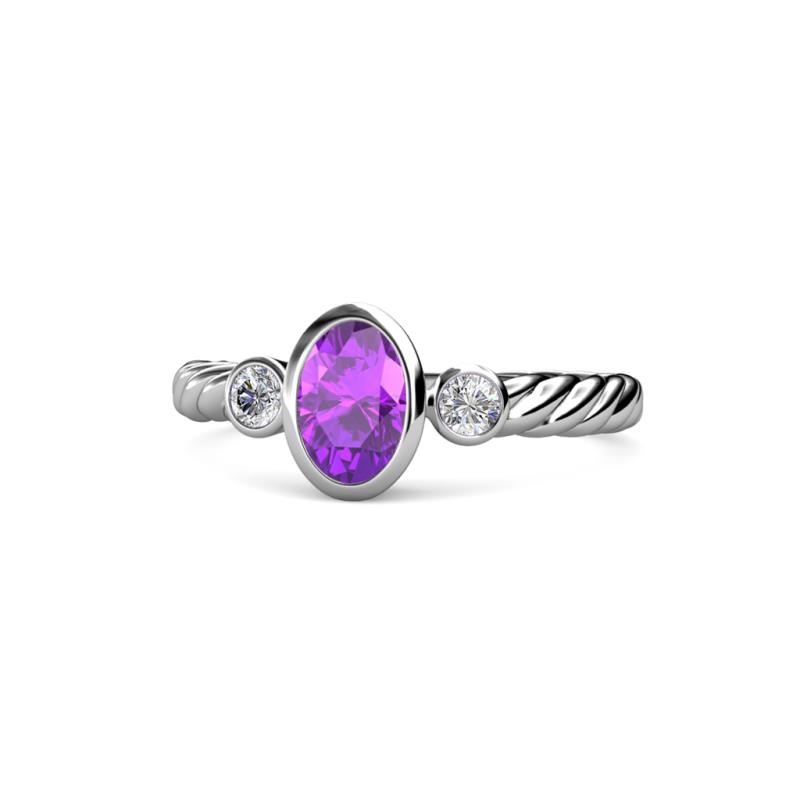Carolyn Oval Cut Amethyst and Diamond Three Stone Engagement Ring 