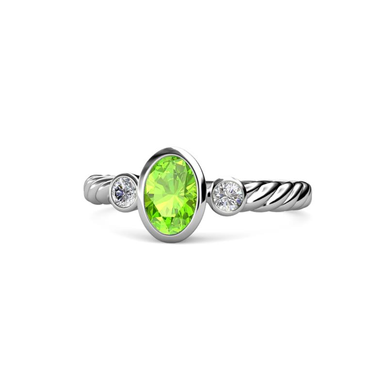 Carolyn Oval Cut Peridot and Diamond Three Stone Engagement Ring 