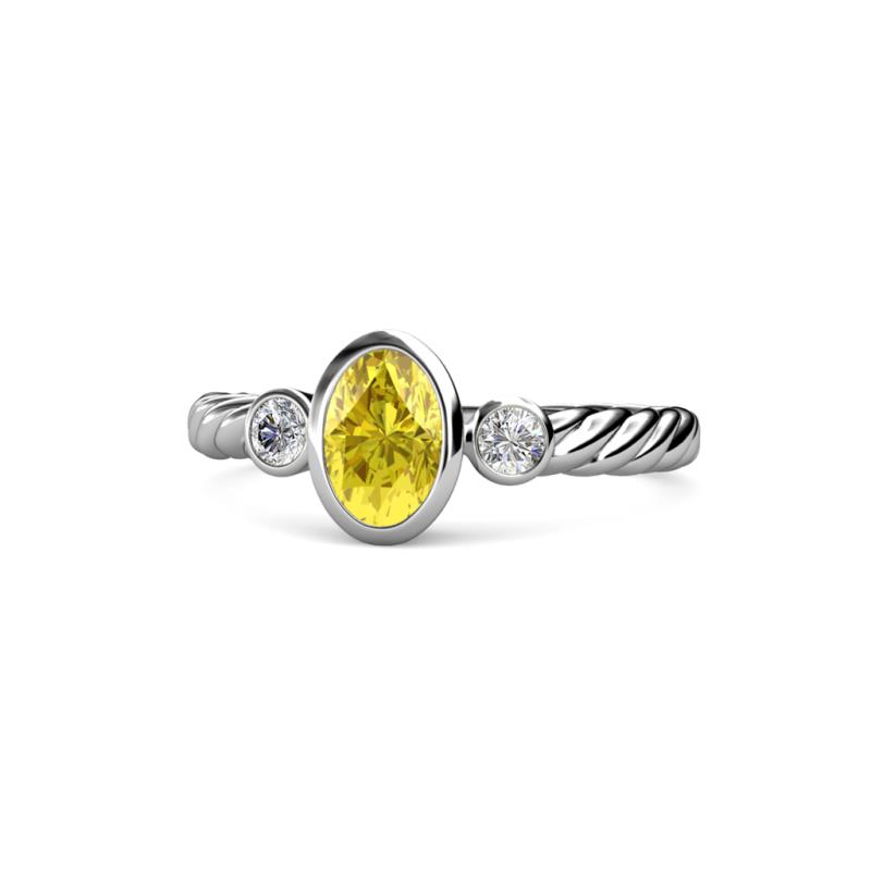 Carolyn Oval Cut Yellow Sapphire and Diamond Three Stone Engagement Ring 