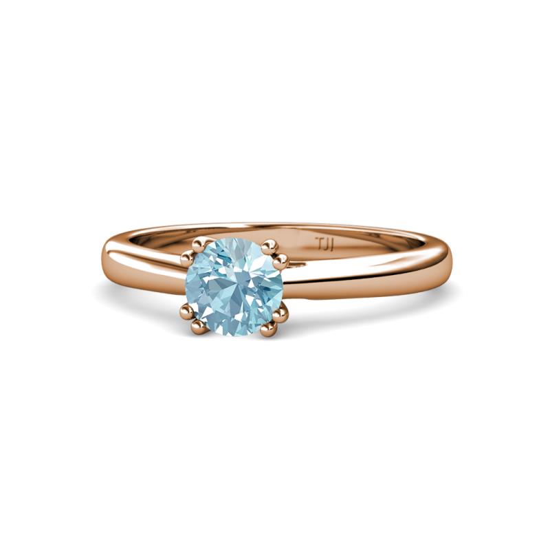 Alaya Signature 6.50 mm Round Aquamarine 8 Prong Solitaire Engagement Ring 