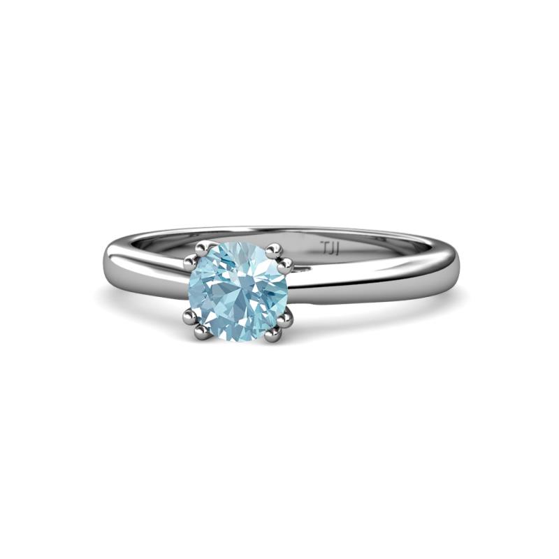 Alaya Signature 6.50 mm Round Aquamarine 8 Prong Solitaire Engagement Ring 